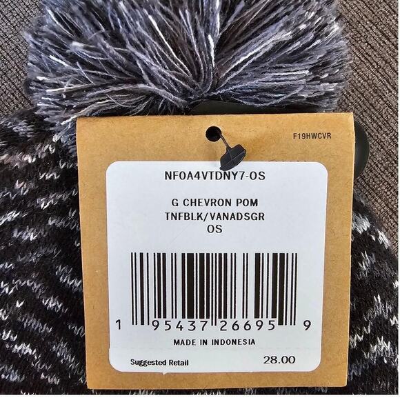 The North Face Women\'s Black & Vanadis Gray Chevron Pom Beanie Size One Size